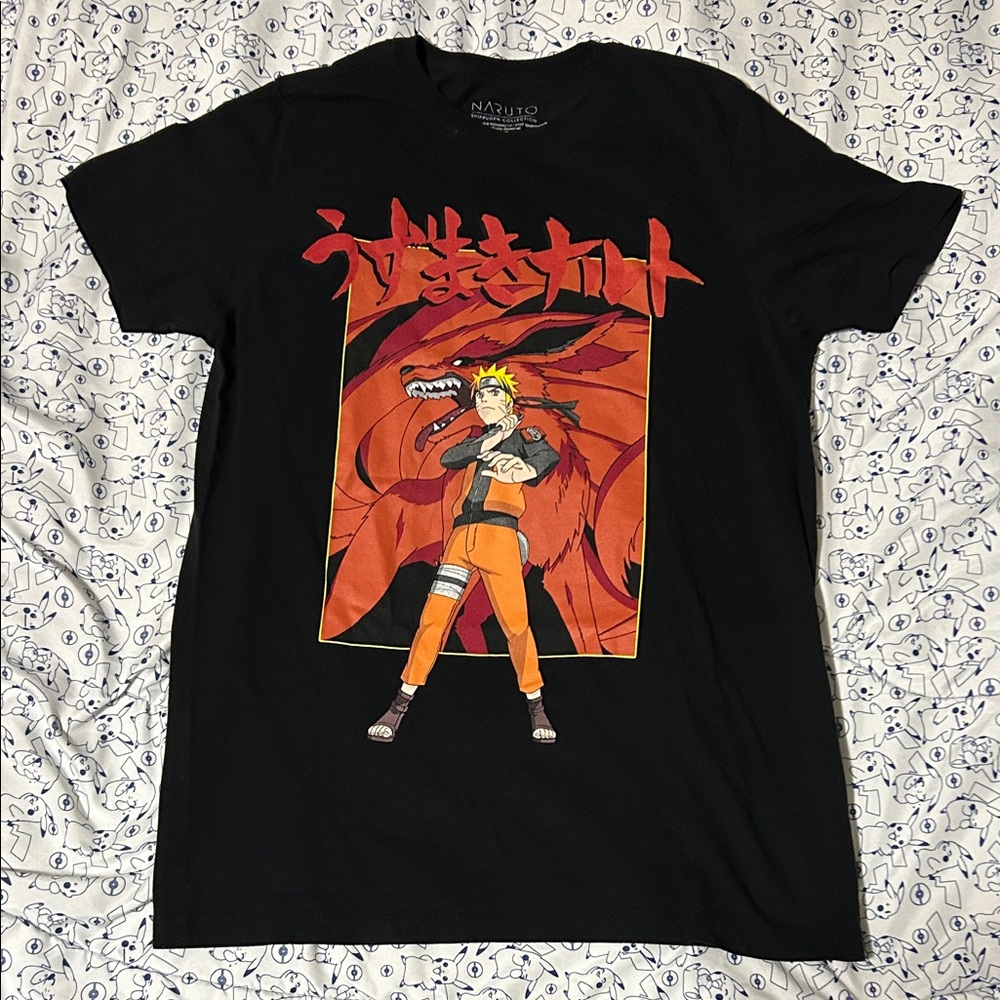 Naruto Graphic Tee - Black with Orange & Red Print